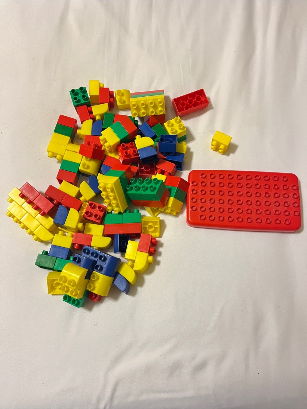 Plastic Building Blocks Set Red Baseplate Multicolor Toy Lot